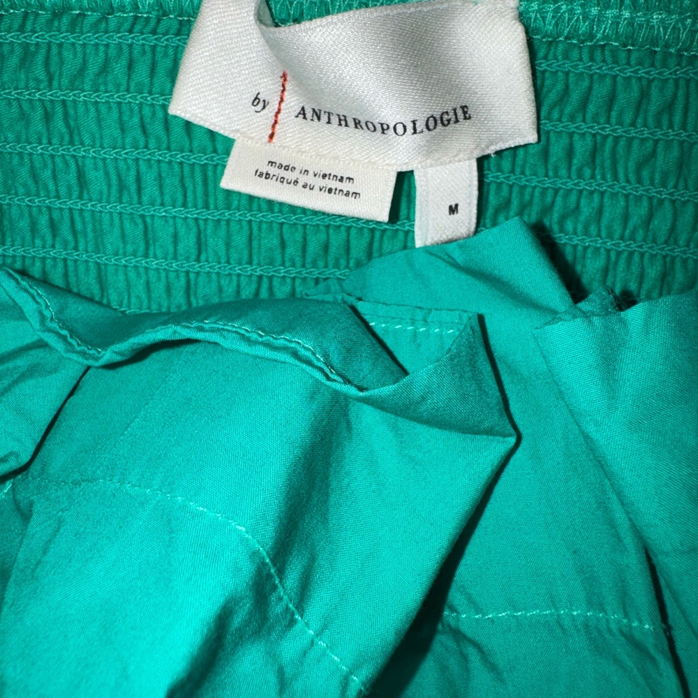 Anthropologie Teal Strapless Pleated Crop Top - Picture 3 of 6